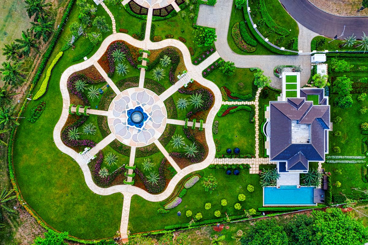 Aerial estate garden design
