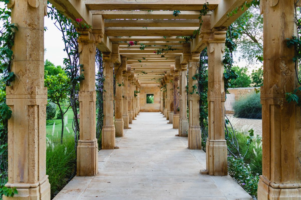 Stone pergola walkway